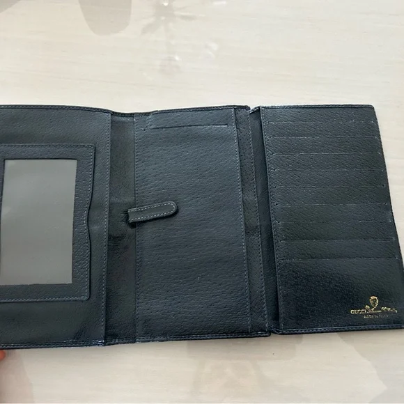 AUTHENTIC GUCCI VINTAGE GG Monogram Supreme Blue Leather & Canvas Long Wallet - Picture 9 of 12